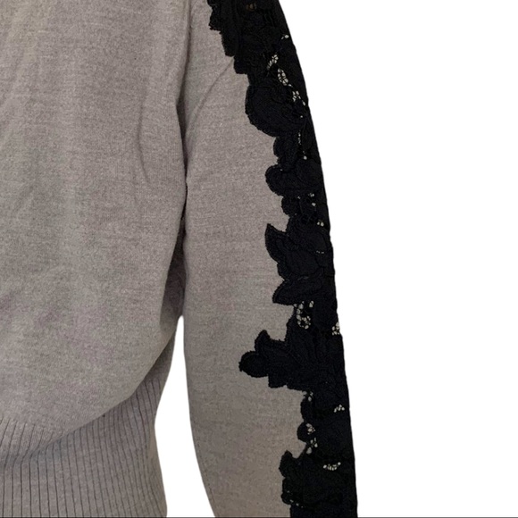 Diane Von Furstenberg Wool Grey Sweater Black Lace Blouse Top Designer - Picture 3 of 8